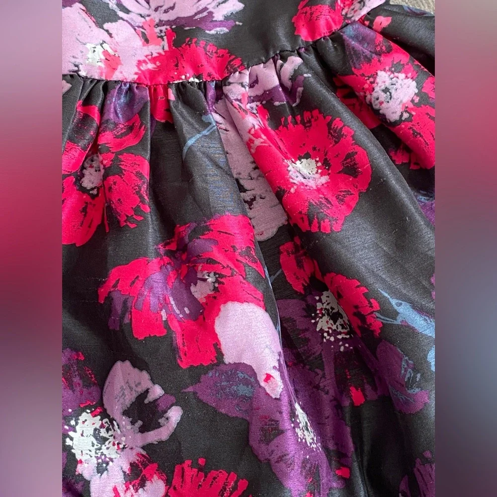 Gymboree Hot Pink Black Purple Lavender Floral Poppy Tulle Dress Girl’s Size 8